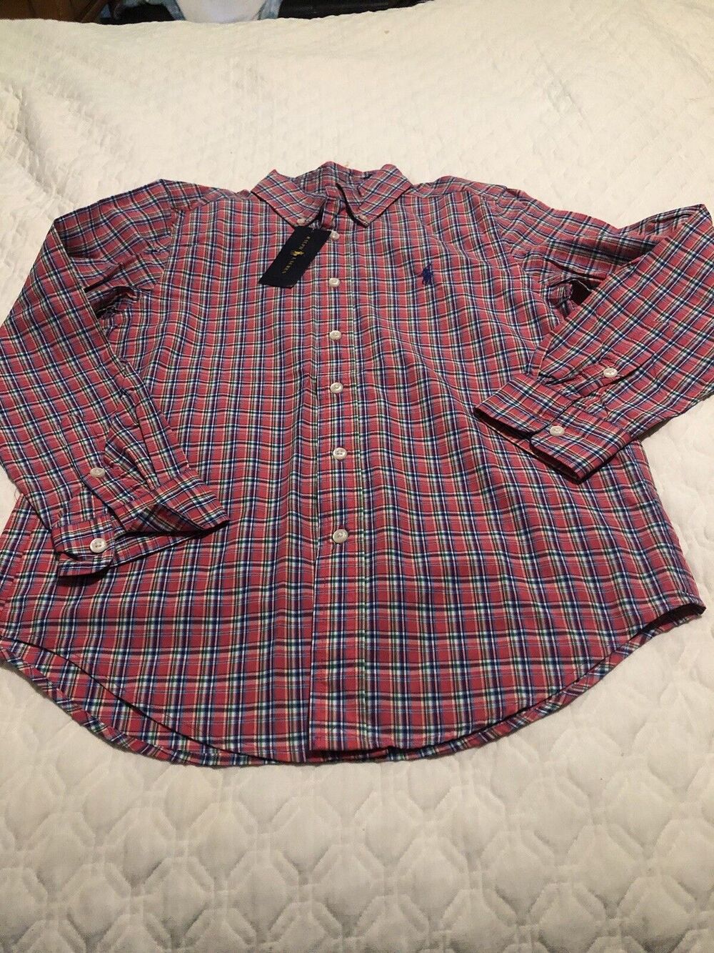 Polo Ralph Lauren Shirt Boys Youth Large M (10-12) Plaid Long Sleeve Pony-NWT